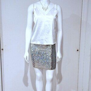 Morning Glory silver sequin mini or knee length skirt